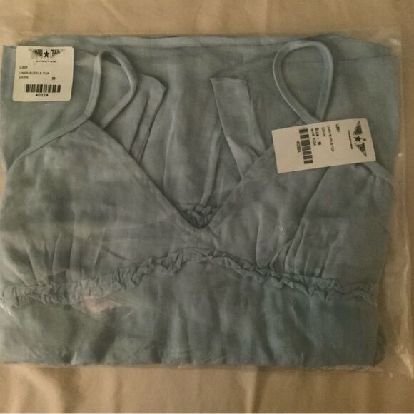 Light Blue Sleeveless Women's Linen Ruffled Top Hardtail Clothing NWT Medium - Picture 6 of 12